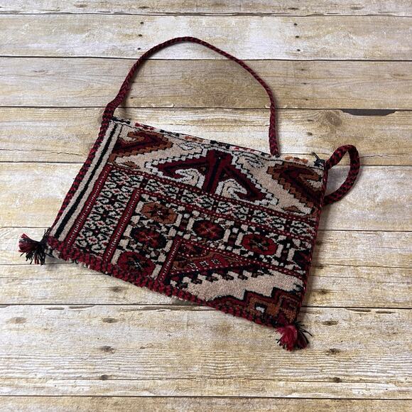 Vintage 70s Turkaman Carpet Bag-Wool-Boho Purse-Handmade-Hippie Folk Style - Picture 3 of 8